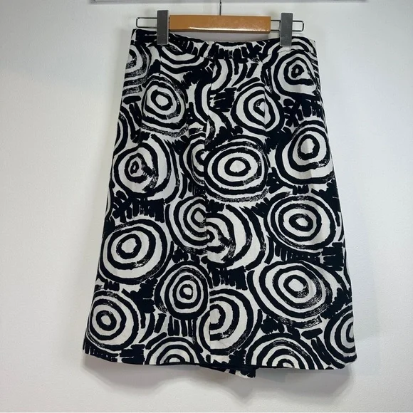 Clements Ribeiro Linen Blend Abstract Circle Print Skirt | Black & White A-Line - Picture 6 of 7